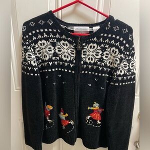 Vintage Alfred Dunner soft Black and White Winter Cardigan
